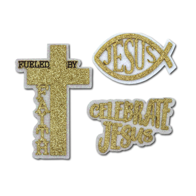 gold faith glitter foam.