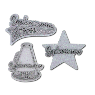 silver sophomore spirit glitter foam.