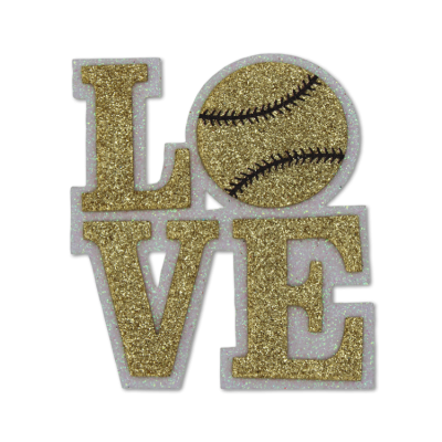 gold and white baseball love glitter foam.