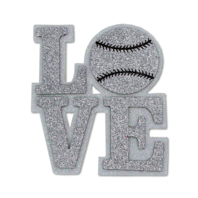 silver and white baseball love glitter foam.