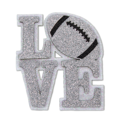 silver and white football love glitter foam.