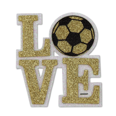 gold and white soccer love glitter foam.