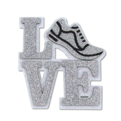 silver and white track love glitter foam.
