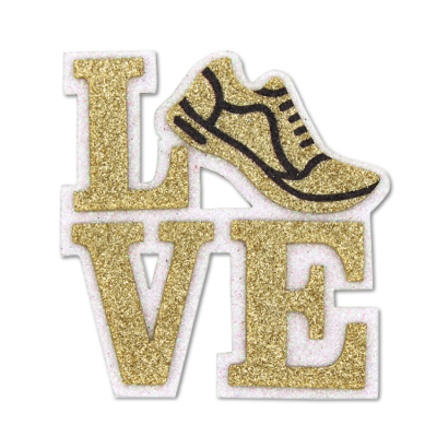 gold and white track love glitter foam.