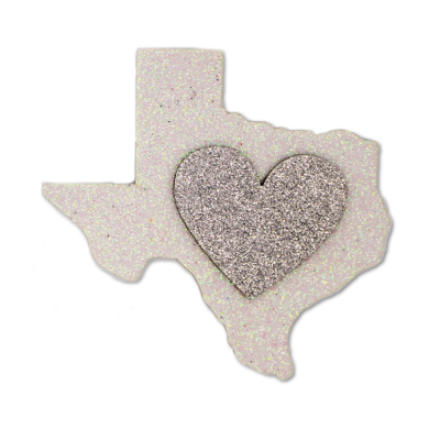 silver and white Texas heart glitter foam.