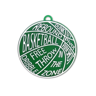 basketball words emerald and white trinket