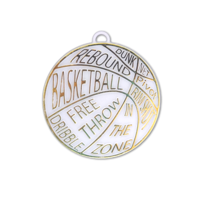 basketball words gold and white trinket