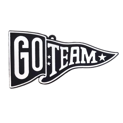 black and white Go Team pennant