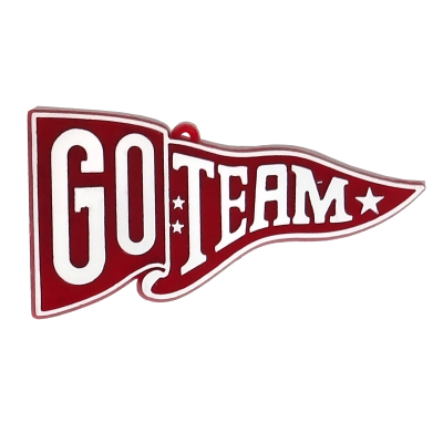 burgundy and white Go Team pennant