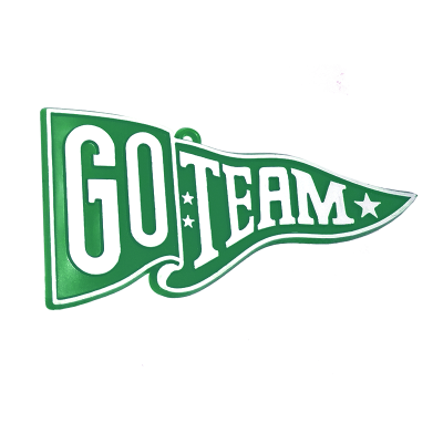 green and white Go Team pennant