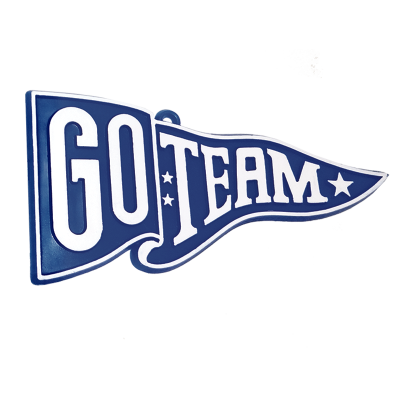 navy and white Go Team pennant