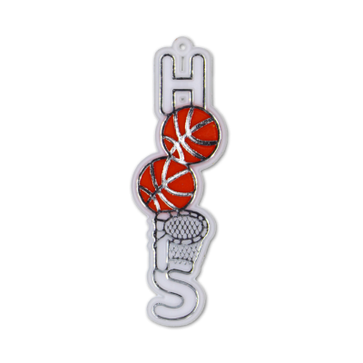 silver and white hoops basketball trinket.