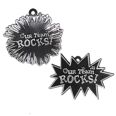 black and silver our team rocks trinket