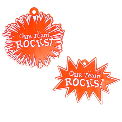 orange and white our team rocks trinket