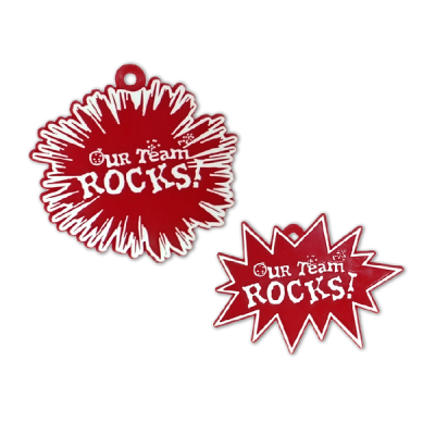 red and white our team rocks trinket