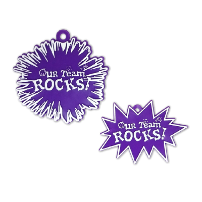 purple and white our team rocks trinket