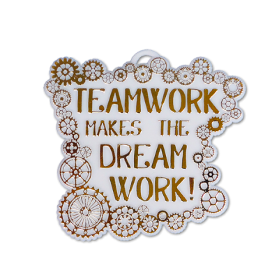 gold and white teamwork dream work trinket