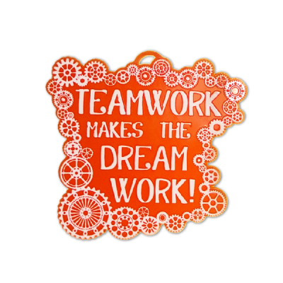 orange and white teamwork dream work trinket