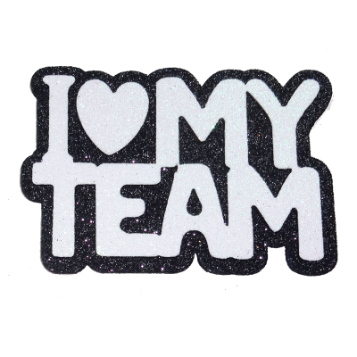 black and white I love my team glitter foam