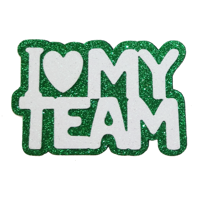 emerald and white I love my team glitter foam