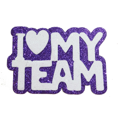 purple and white I love my team glitter foam