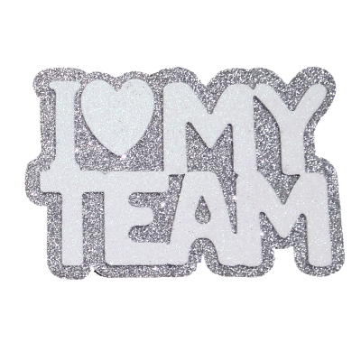 silver and white I love my team glitter foam